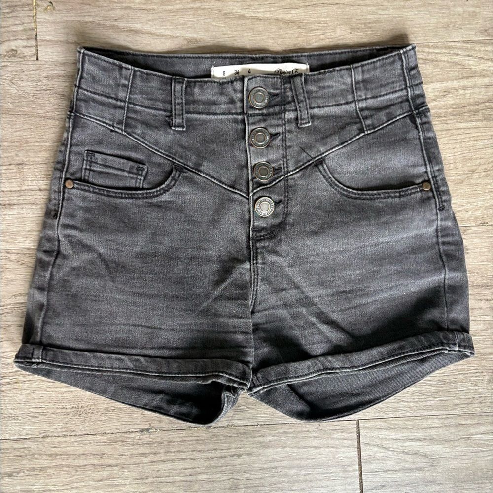 Denim Co High Waisted Button Fly Denim Shorts Gray Size 4